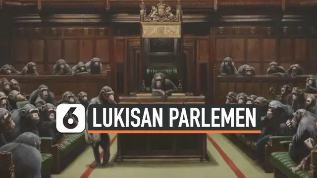 Lukisan kareya seniman mural inggris Bansky berhasil dilelang Rp 172 miliar. Lukisan bergambar simpanse di ruang sidang parlemen ini, dianggap menggambarkan situasi politik Inggris saat ini.