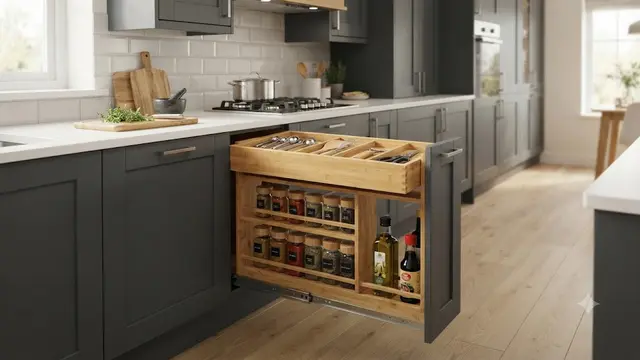 Model Rak Bumbu Tarik yang Membuat Kitchen Set