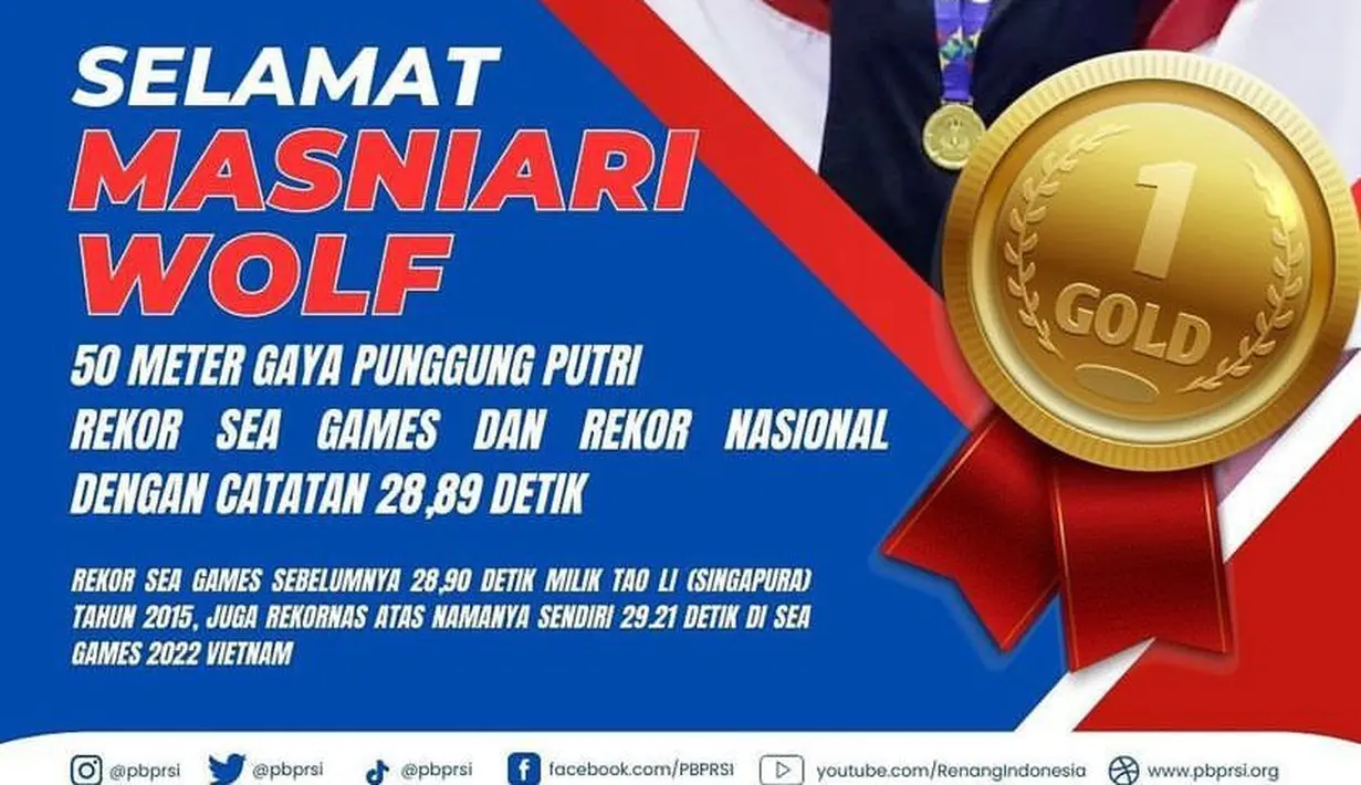 Catatan ini juga merupakan rekor baru SEA Games, mengalahkan catatan 28,90 detik milik wakil Singapura, Tao Li, pada 2015. [Foto: IG/pbrsi].