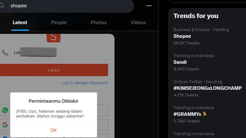 Aplikasi Shopee Error Trending Topic di Twitter