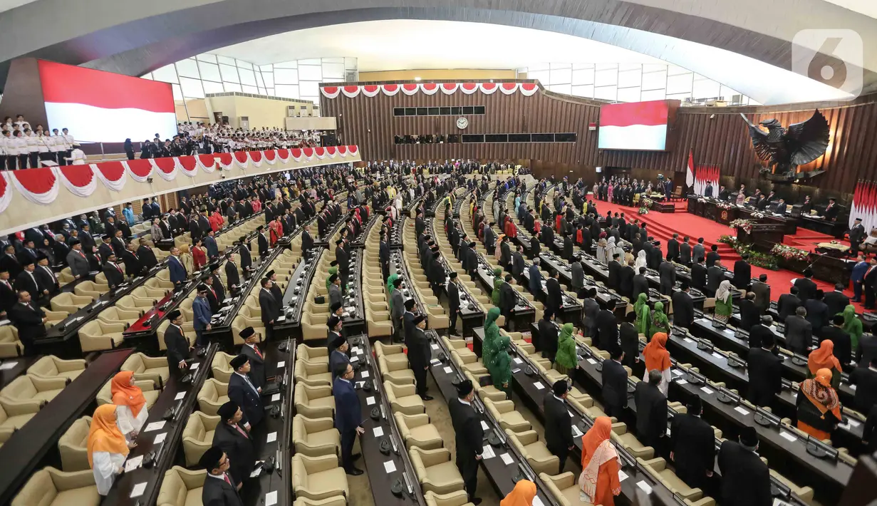 Suasana pembukaan masa persidangan I DPR tahun sidang 2023-2024 di Gedung Nusantara, Kompleks Parlemen, Senayan, Jakarta, Rabu (16/8/2023). (Liputan6.com/Faizal Fanani)