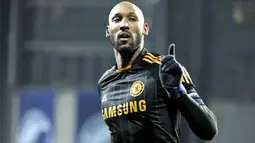 Selebrasi gol striker Chelsea asal Prancis, Nicolas Anelka, ke gawang FC Copenhagen di leg pertama babak 16 besar Liga Champions yang digelar di Parken Stadium, 22 Februari 2011. Skor 2-0 untuk Chelsea. AFP PHOTO / Keld Navntoft