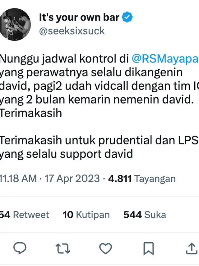 Cuitan Jonathan Latumahina soal kondisi terkini David Ozora. (Foto: Dok. Twitter @seeksixsuck)