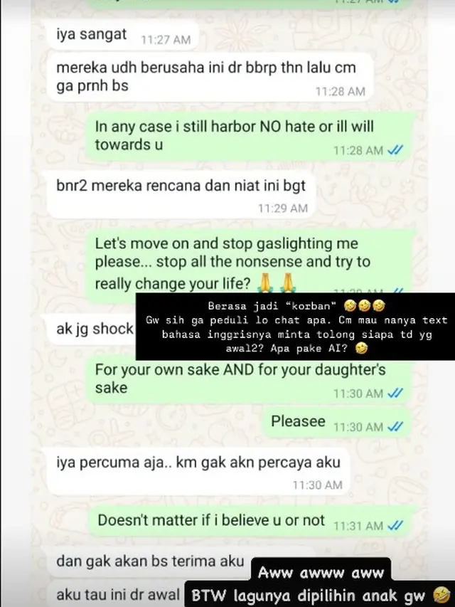 Agnes Jennifer beberkan bukti chat gayung love pink. (credit:instagram.com/agnes_jennifer)