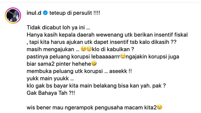 Unggahan Inul Daratista. (Foto: Dok. Instagram @inul.d)