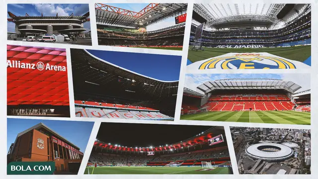 Kolase - Foto Stadion: Santiago Bernabeu, Anfield, Maracana, Allianz Arena, San Siro