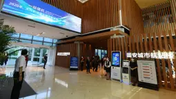 Penampakan Terminal Kota Gu'an Bandara Internasional Daxing Beijing di Wilayah Gu'an, Provinsi Hebei, China, 16 September 2020. Di terminal ini, para penumpang dapat menggunakan layanan bus bandara menuju Bandara Internasional Daxing Beijing. (Xinhua/Zhang Chenlin)