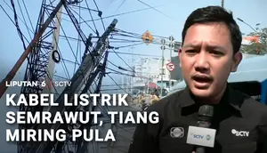 Bahaya! Kabel Listrik Semrawut, Tiangnya Miring Pula