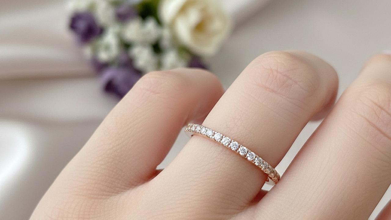 Cincin Emas Minimalis Bertabur Batu Berlian Kecil