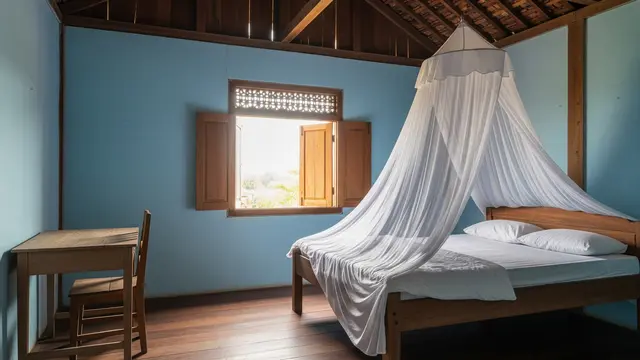 Kamar Bernuansa Biru dengan Jendela Besar