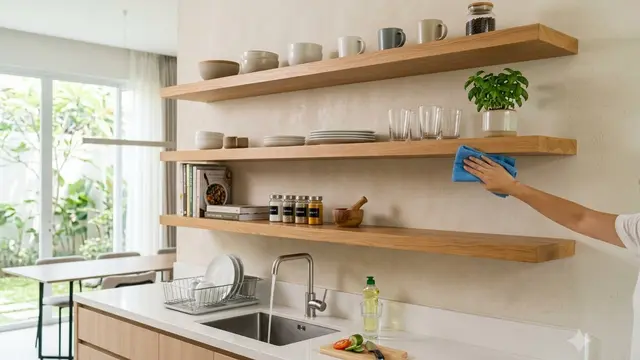 Model Kitchen Set dengan Rak Terbuka yang Mudah Dibersihkan