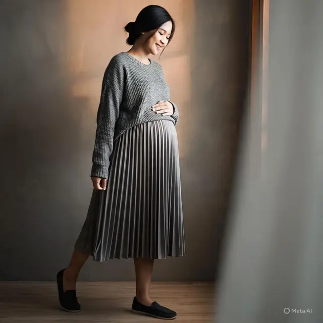 Outfit Ibu Hamil Pakai Rok Plisket