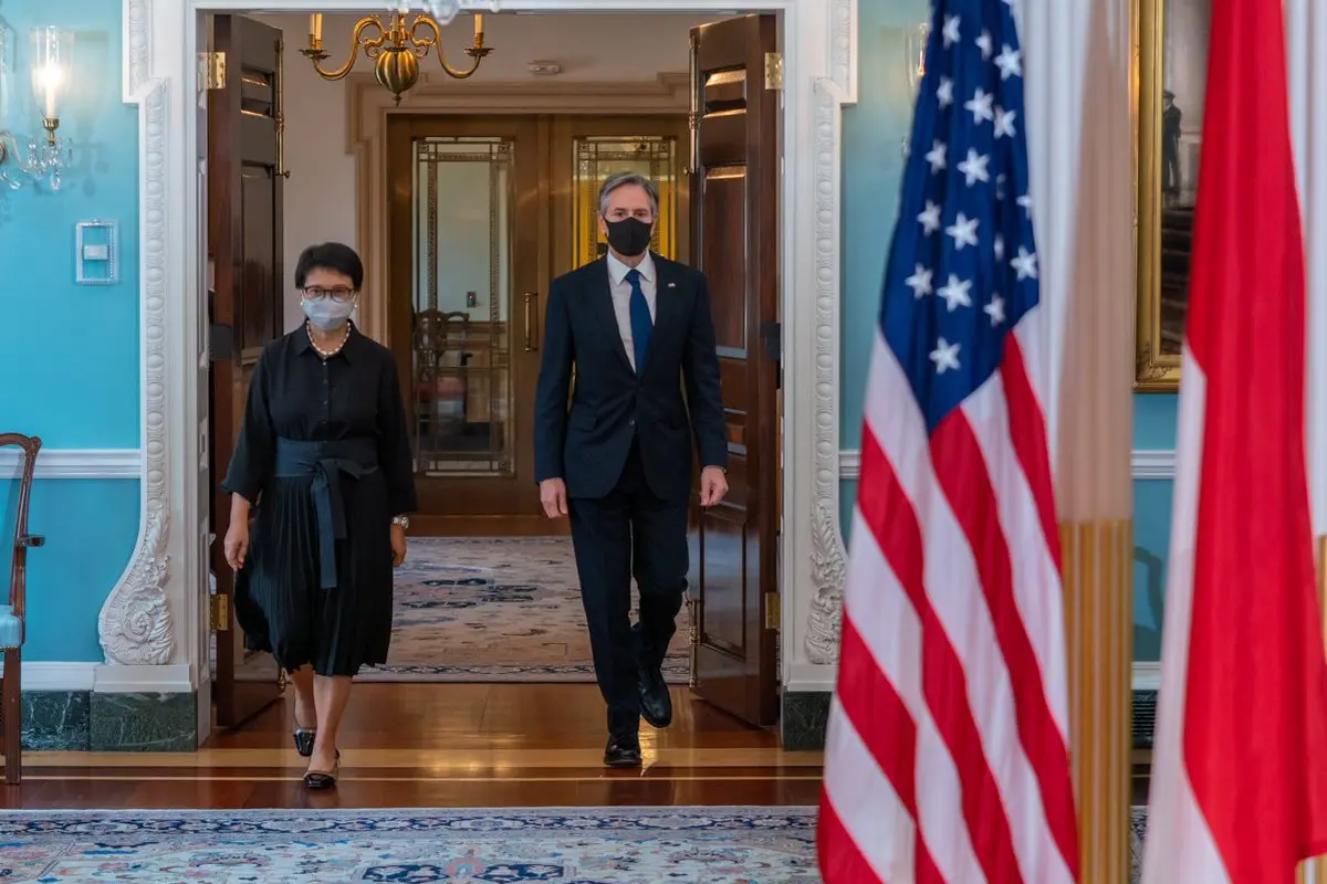 Menlu Retno Marsudi mengunjungi Menlu AS Anthony Blinken di Washington D.C, Rabu (4/8/2021).