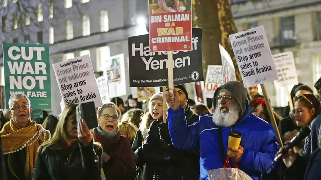 Unjuk rasa menyambut kedatangan Mohammed bin Salman di Inggris