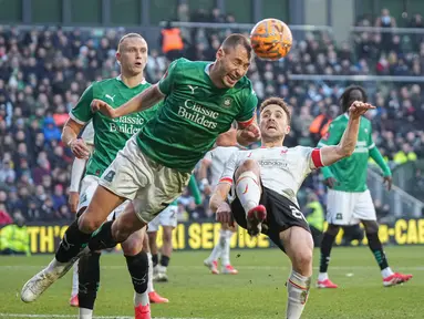 Liverpool dipecundangi oleh Plymouth Argyle di laga putaran keempat FA Cup 2024/2025 di Home Park, Minggu (09/02/2025) malam WIB. (AP Photo/Alastair Grant)