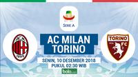 Jadwal Serie A 2018-2019 pekan ke-15, AC Milan vs Torino. (Bola.com/Dody Iryawan)