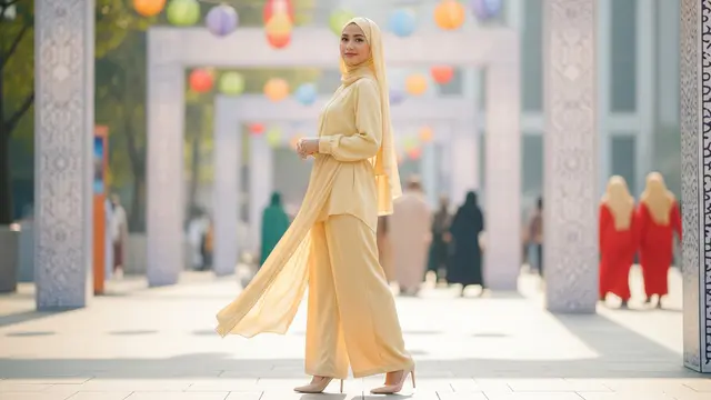 Ilustrasi Model Baju Wanita Warna Yellow Butter Tren Lebaran 2026/Gemini AI