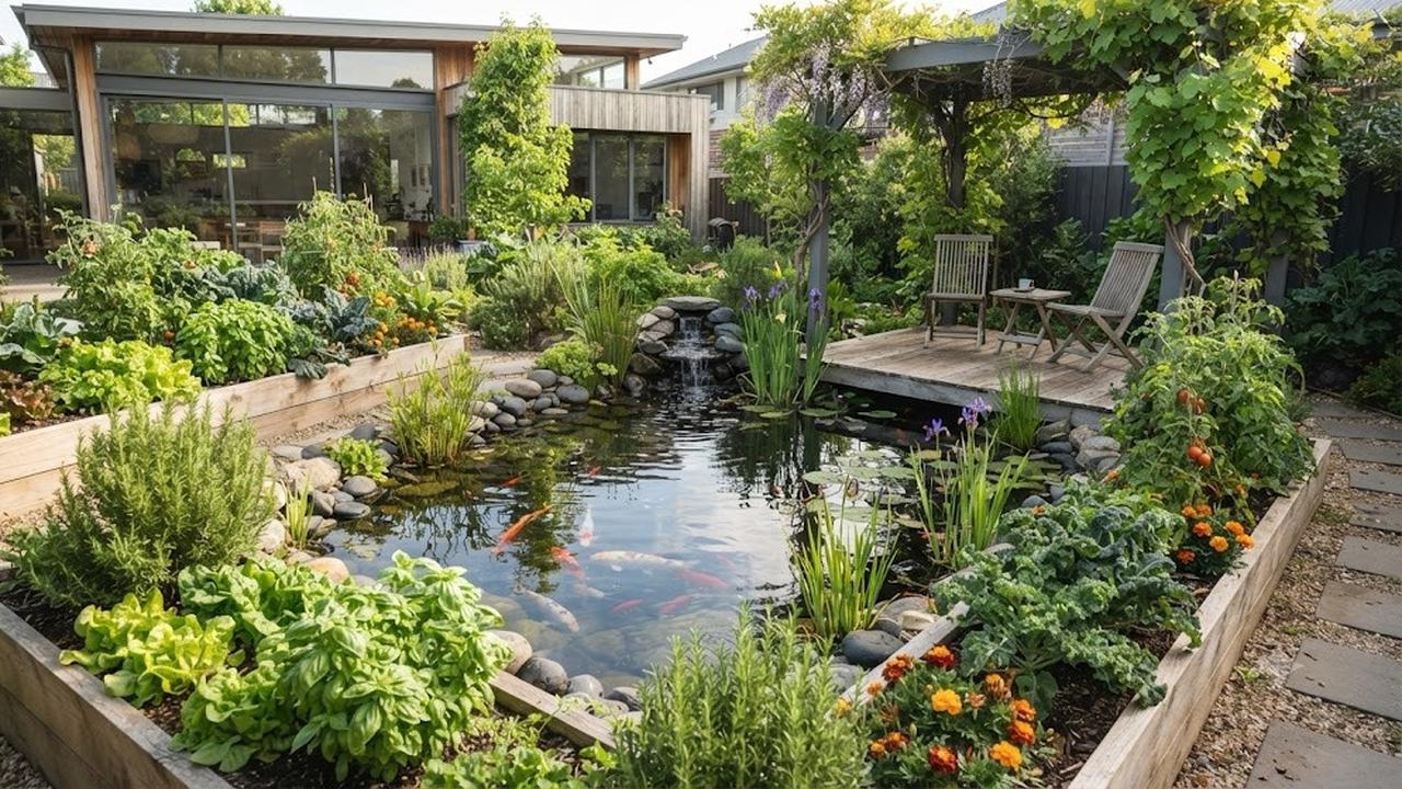 Cara Membuat Kolam Ikan Sederhana yang Menyatu dengan Kebun Sayur, Hemat Lahan dan Estetik