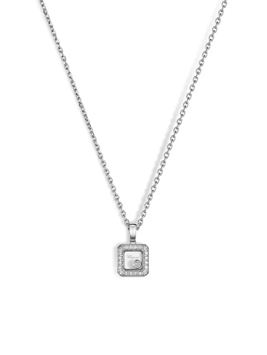 Koleksinya mencakup liontin Happy Diamonds dalam desain kotak serta jam tangan Happy Sport 36mm Joaillerie, yang menegaskan komitmen Chopard dalam merayakan keindahan, keceriaan, dan keberanian dalam desainnya. [Dok/Chopard].