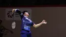 Pebulu tangkis ganda putra Indonesia  Daniel Marthin dan Leo Rolly Carnando (tak terlihat) saat menghadapi lawannya pasangan Korea Selatan Kang Min Hyuk/Seo Seung Jae dalam babak perempat final turnamen Indonesia Open 2023 di Istora Senayan, Jakarta, Jumat (16/6/2023). (Liputan6.com/Herman Zakharia)