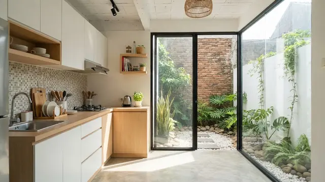 9 Desain Dapur Mungil yang Menyatu dengan Taman Kering Minimalis, Tampil Asri dan Estetik