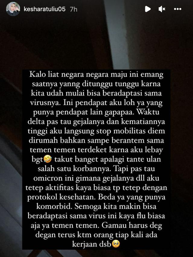 Unggahan Kesha Ratuliu. (Foto: Dok. Instagram @kesharatuliu05)