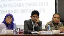 Pimpinan KPK, Laode M Syarif (tengah) saat menghadiri rapat evaluasi tahapan pencalonan Pilkada 2015, Jakarta Senin (21/3). Evaluasi dilakukan karena terdapat sejumlah kepala daerah yang diciduk BNN karena tersangkut narkoba. (Liputan6.com/Helmi Afandi)