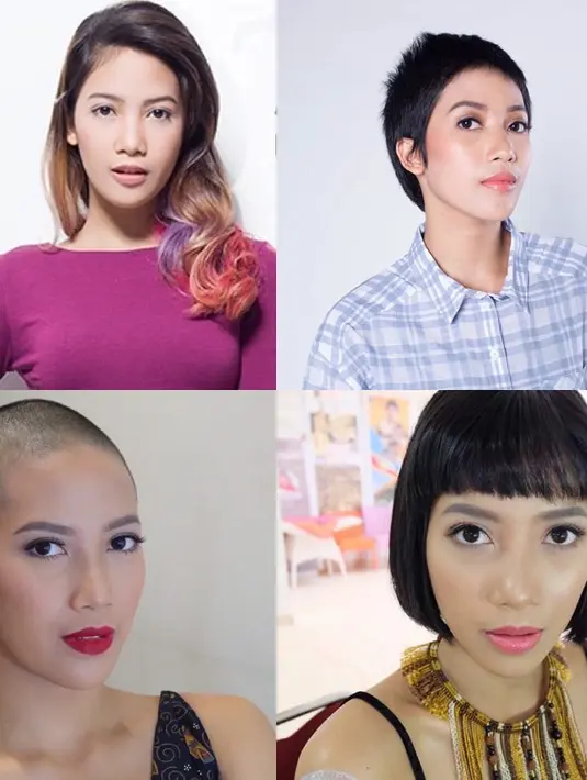 Terlihat dari foto yang satu ini dan membuktikan kalau Dhea hobi mengubah gaya rambutnya. Mulai dari panjang dengan warna yang beraneka macam, bahkan Dhea pun pernah berambut gundul. (Instagram/dheaseto)