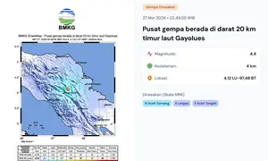 Gempa menggetarkan pukul 02:49:05 WIB, Rabu (27/5/2026 di wilayah Gayo Lues, Provinsi Aceh saat Idul Adha. (www.bmkg.go.id)