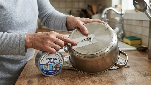 Menambal panci dengan lakban stainless