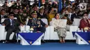 Menteri Pertahanan Prabowo Subianto menghadiri acara peringatan HUT ke-77 TNI AU bersama Presiden ke-5 RI Megawati Soekarnoputri, dan Ketua DPR RI Puan Maharani. (Liputan6.com/Faizal Fanani)