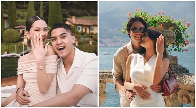 Bak adegan di film romantis, intip 6 beda gaya Alyssa Daguise dan Amanda Rawles dilamar di Lake Como