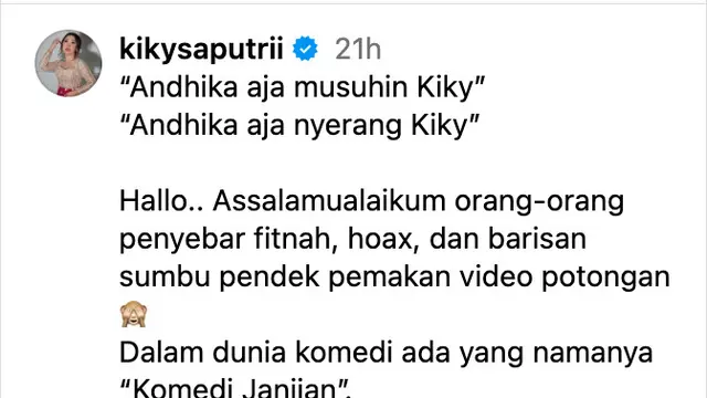 Unggahan Kiky Saputri. (Foto: Dok. Instagram @kikysaputrii)