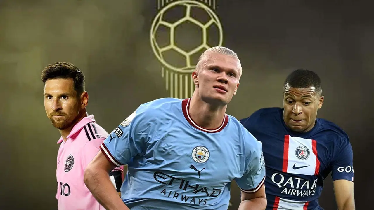 Ilustrasi - Kylian Mbappe, Erling Haaland, Lionel Messi Ballon d'Or
