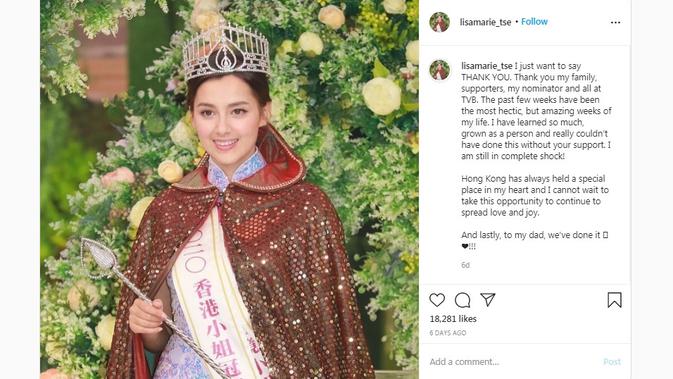 Lisa Marie Tse, perawat Skotlandia yang berhasil menyabet gelar Miss Hong Kong 2020. (dok. Instagram @lisamarie_tse/https://www.instagram.com/p/CEi2bI6gmAE/?hl=en)