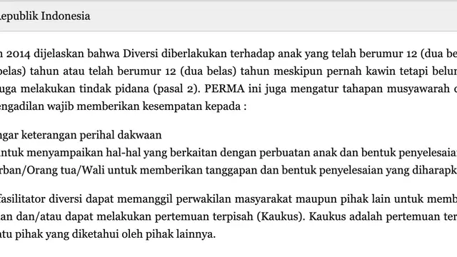 Penjelasan diversi dari situs resmi Mahkamah Agung RI. (Foto: Dok. situs resmi https://www.mahkamahagung.go.id/)