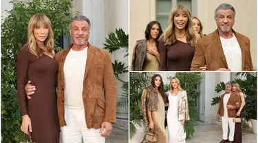 Sylvester Stallone bersama istri Jennifer Flavin dan dua dari tiga anak mereka Sistine Stallone serta Sophia Stallone menghadiri Ralph Lauren SS23 Runway Show di The Huntington Library, Art Collections and Botanical Gardens, San Marino, California. Amerika Serikat, 13 Oktober 2022. (Amy Sussman/Getty Images/AFP)