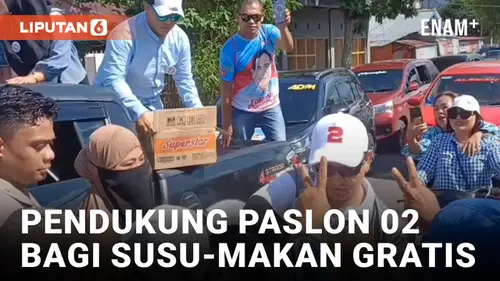 VIDEO: Rayakan Keunggulan Prabowo &amp; Gibran, Pendukung di Kotamobagu Bagi Makanan dan Susu Gratis