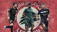 Pemain Timnas Lebanon yang bermain di Liga indonesia. Mohammad Al-Husseini, Jihad Ayoub, dan Majed Osman. (Bola.com/Benediktus Gerendo Pradigdo)