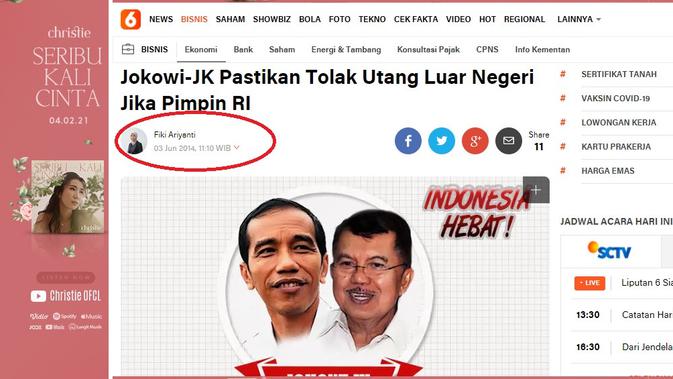 Tangkapan layar artikel di Liputan6.com