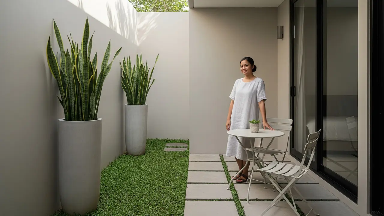 Desain Teras Belakang Minimalis dengan Taman Mini