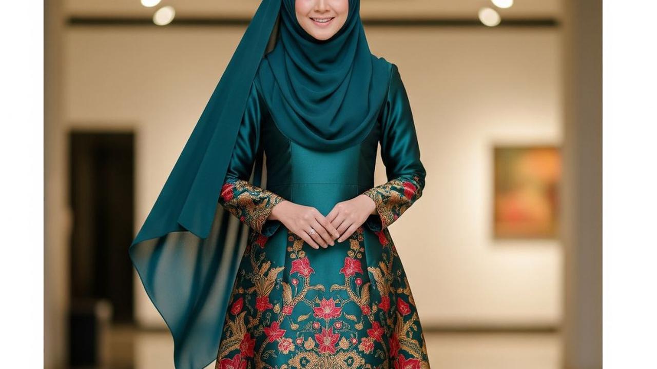 Ilustrasi Gamis Batik Kombinasi Satin
