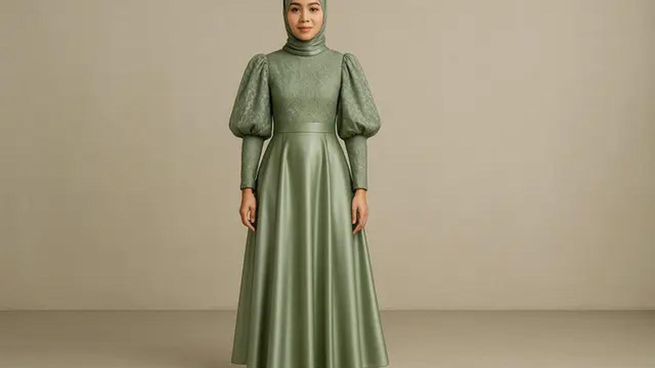 8 Model Gaun Pesta Muslimah Kombinasi Brokat dan Satin, Elegan dan Stylish