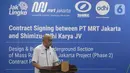 Dirut MRT Jakarta William Sabandar memberikan sambutan saat hadir dalam penandatanganan paket kontrak antara PT MRT Jakarta (Perseroda) dan Shimizu-Adhi Karya JV (SAJV) untuk Fase 2 CP 201 di MRT Stasiun Bundaran HI, Jakarta, Senin (17/2/2020). (Liputan6.com/Faizal Fanani)