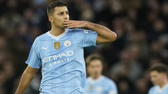 Premier League 2023/2024: Selebrasi gol Rodri dalam laga Manchester City vs Sheffield di pekan 20 (c) AP Photo/Dave Thompson