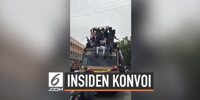 VIDEO: Detik-Detik Mahasiswa Jatuh Dari Atap Bus Saat Konvoi