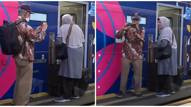 Viral Momen Pasangan Lansia Foto Bareng Sebelum Naik Kereta, Romantis di Usia Senja