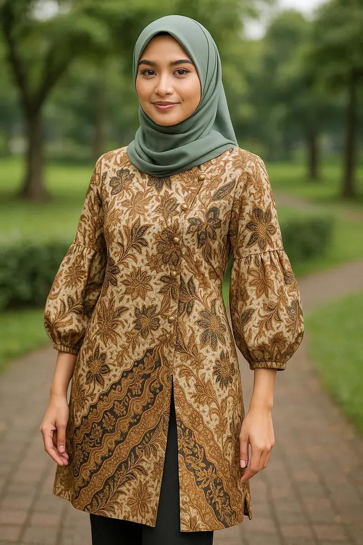 8 Model Tunik Batik Kancing Samping dengan Belahan Panjang 2025, Tampil Lebih Langsing dan Anggun