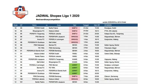Jadwal Liga 1 lanjutan (2)