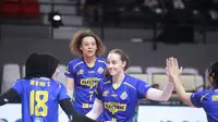 Tim putri Jakarta Electric PLN selangkah ke babak empat besar atau final four PLN Mobile Proliga 2025 usai membekuk Yogya Falcons 3-0 (25-14, 25-16, 25-19) di GOR Terpadu A. Yani Pontianak, Minggu (16/2/2025). (PBVSI)